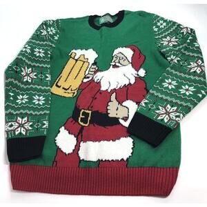 UGLY CHRISTMAS SWEATER Beer Drinking Santa Claus Men's Size Large